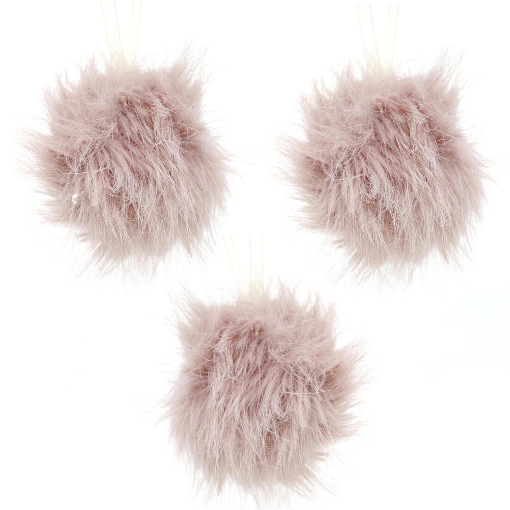 Pink Fur Christmas Ornaments - Chic Faux Fur Balls - Set of 3